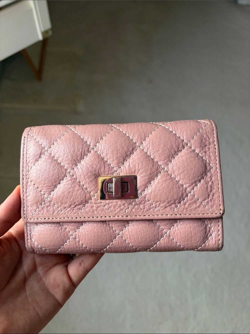 Quilted Pink Leather Compact Wallet - Designer Style
